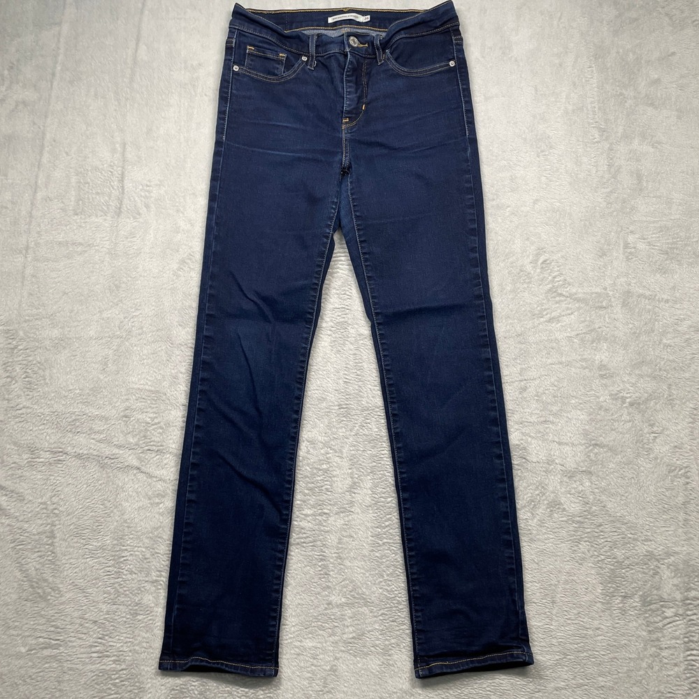 Levi's 314 Shaping Straight Jeans Womens 26 Dark Blue Wash Mid Rise Denim